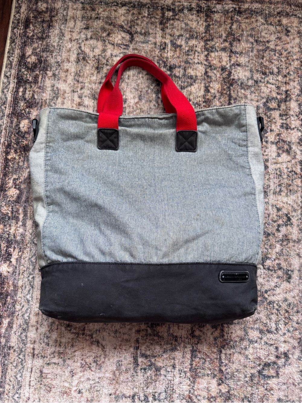 Armani Exchange Gray Canvas Tote with Red Handles
